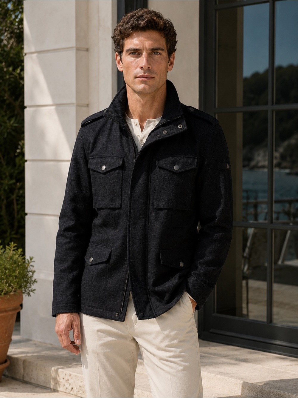 Ben Sherman Coat Large Wool Blend Black Jacket Quilted Lined Utility Pockets Men - Picture 14 of 14